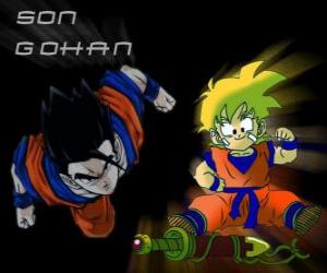 пазл Сыну Гохан, старший сын Goku's, воин, наполовину человек и половина Saiyan.